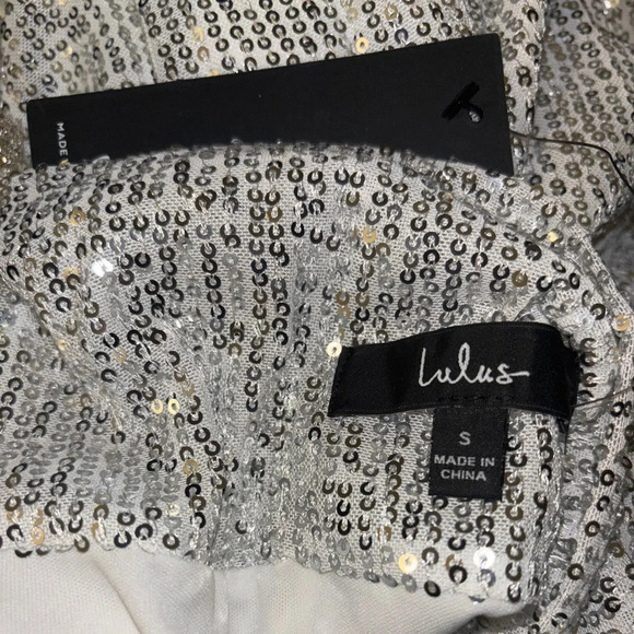 NWT Lulus Famous Behavior Silver Sequin Cowl Neck Mini Dress - Picture 7 of 10
